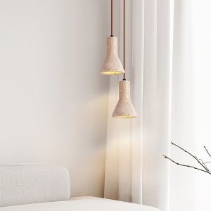 Aurelith - Lampa wisząca trawertynowa żółta do salonu i jadalni Ø12 cm wys.16 cm