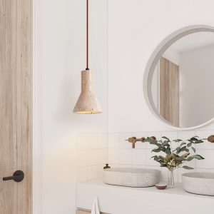 Aurelith - Lampa wisząca trawertynowa żółta do salonu i jadalni Ø12 cm wys.16 cm