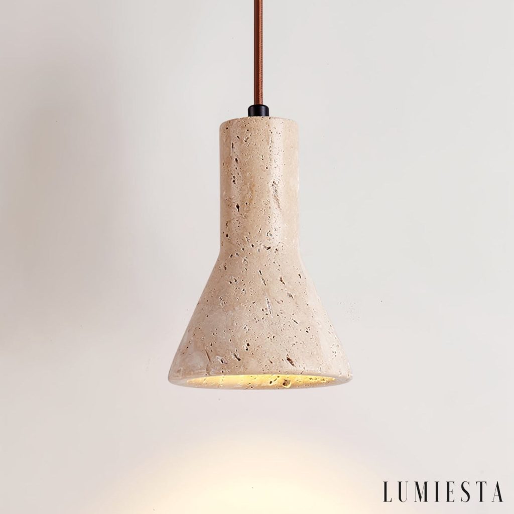 Aurelith - żółty trawertynowy klosz lampy wiszącej w kompaktowym formacie Ø12 cm