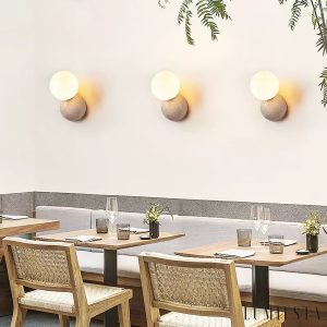 Aureluna - Kinkiet trawertynowy żółty, metal-szkło do salonu, Ø10 x H10/17 cm