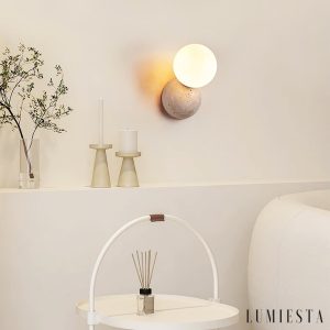 Aureluna - Kinkiet trawertynowy żółty, metal-szkło do salonu, Ø10 x H10/17 cm