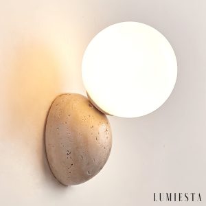 Aureluna - Kinkiet trawertynowy żółty, metal-szkło do salonu, Ø10 x H10/17 cm