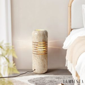 Aurelvina - Lampa podłogowa trawertynowa, żółta, do salonu, Ø18 x 50 cm