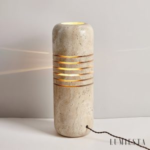 Aurelvina - Lampa podłogowa trawertynowa, żółta, do salonu, Ø18 x 50 cm