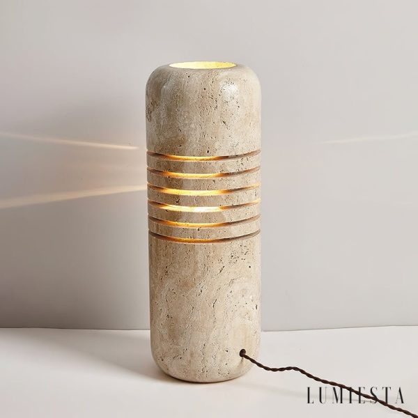 Aurelvina - Lampa podłogowa trawertynowa, żółta, do salonu, Ø18 x 50 cm