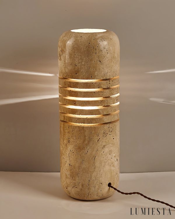 Aurelvina - Lampa podłogowa trawertynowa, żółta, do salonu, Ø18 x 50 cm