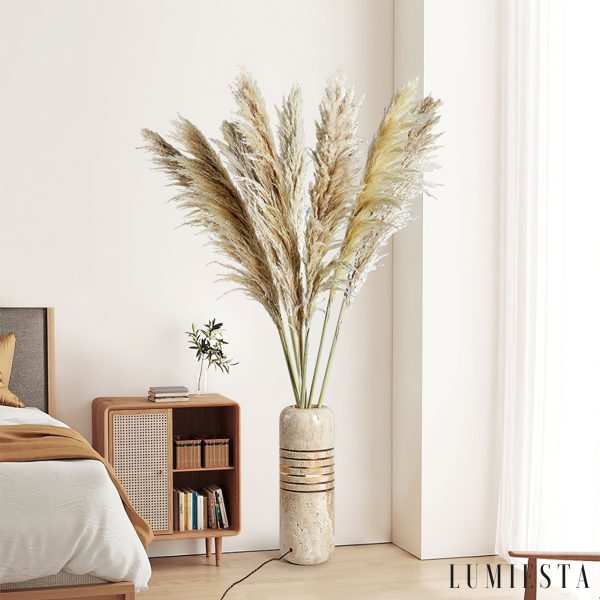 Aurelvina - Lampa podłogowa trawertynowa, żółta, do salonu, Ø18 x 50 cm