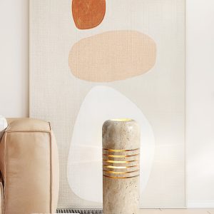 Aurelvina - Lampa podłogowa trawertynowa, żółta, do salonu, Ø18 x 50 cm