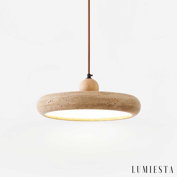 Aura Terra - yellow travertine pendant lamp for living room and dining room, Ø30 x H11 cm