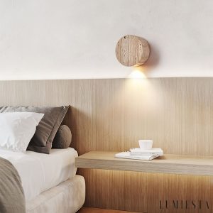 Żółty kinkiet trawertynowy Auretris, faktura kamienia w zbliżeniu
