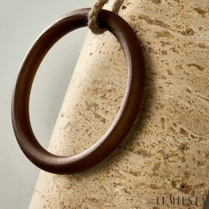 Auretryn - Kinkiet trawertynowy, żółty trawertyn i drewno, do salonu Ø12x22 cm