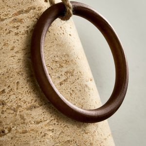 Auretryn - Kinkiet trawertynowy, żółty trawertyn i drewno, do salonu Ø12x22 cm