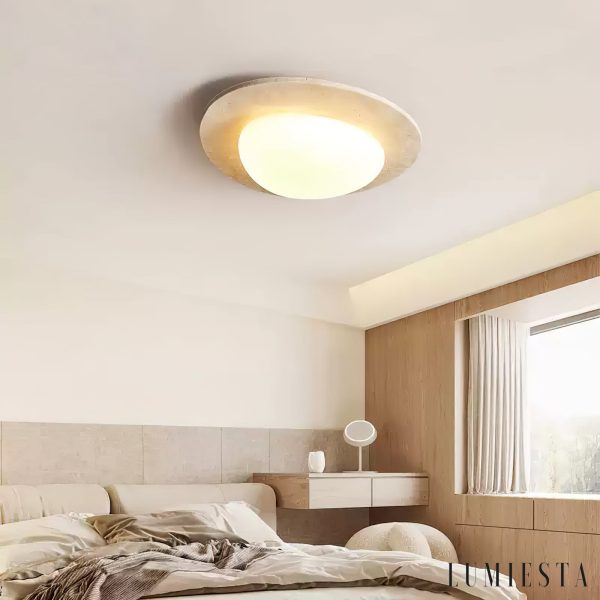 Arovie - Lampa sufitowa trawertynowa, żółto-biała do salonu 32/48/58 cm