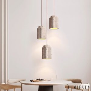 Aurevna - lampa wisząca z trawertynu i żółtego metalu, widok z boku