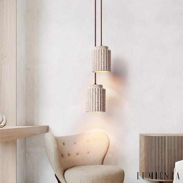 Aurevna - lampa wisząca trawertynowa z gładkim, cylindrycznym kloszem