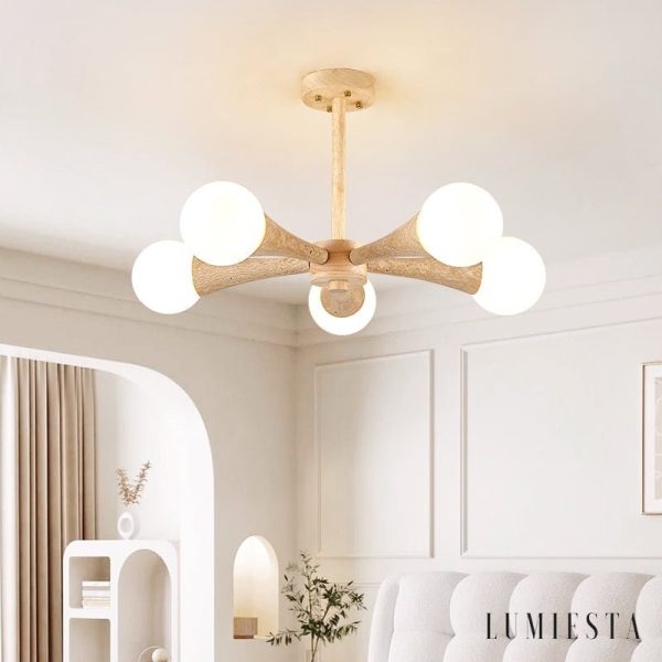 Arevia  - Lampa wisząca trawertynowo-drewniana do jadalni i salonu, Ø62/68 cm