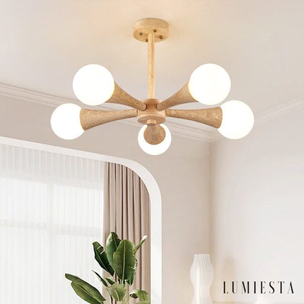 Arevia  - Lampa wisząca trawertynowo-drewniana do jadalni i salonu, Ø62/68 cm