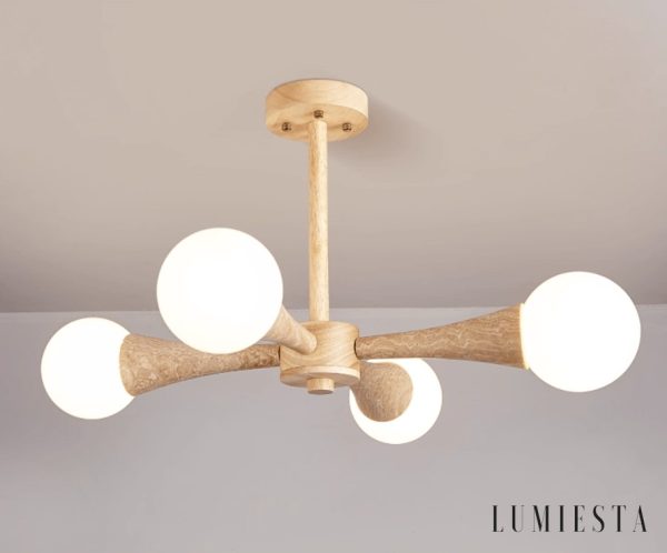 Arevia  - Lampa wisząca trawertynowo-drewniana do jadalni i salonu, Ø62/68 cm