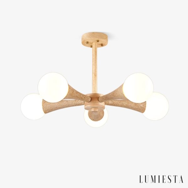 Arevia - Travertine-wood pendant lamp for dining room and living room, Ø62/68 cm