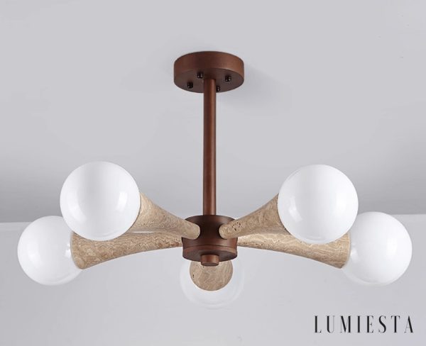 Arevia  - Lampa wisząca trawertynowo-drewniana do jadalni i salonu, Ø62/68 cm