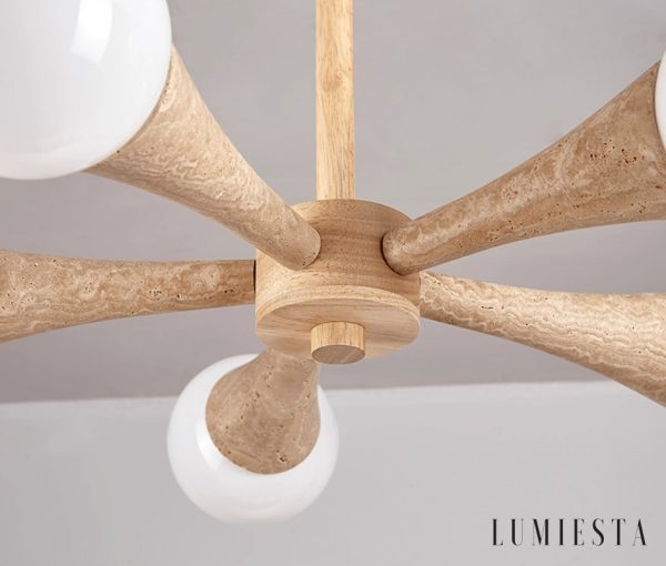 Arevia  - Lampa wisząca trawertynowo-drewniana do jadalni i salonu, Ø62/68 cm