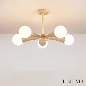 Arevia  - Lampa wisząca trawertynowo-drewniana do jadalni i salonu, Ø62/68 cm