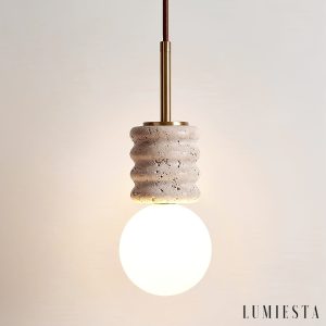 Sivello - Lampa wisząca trawertynowa żółto-biała do salonu i jadalni Ø10/Ø15 cm