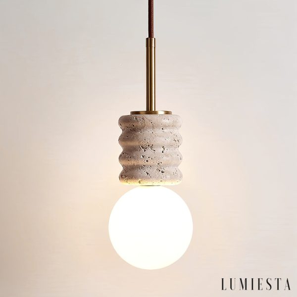 Sivello - Lampa wisząca trawertynowa żółto-biała do salonu i jadalni Ø10/Ø15 cm