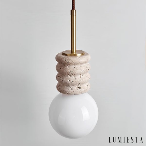 Sivello - Lampa wisząca trawertynowa żółto-biała do salonu i jadalni Ø10/Ø15 cm