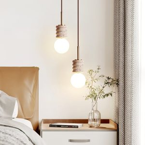 Sivello - Lampa wisząca trawertynowa żółto-biała do salonu i jadalni Ø10/Ø15 cm