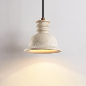 Aurevyn 134 - Lampa wisząca żółty trawertyn, drewniano-metalowa nad stół, Ø18×H15 cm