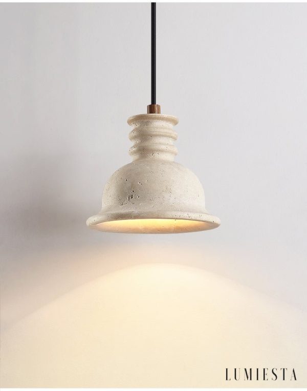 Aurevyn 134 - Lampa wisząca żółty trawertyn, drewniano-metalowa nad stół, Ø18×H15 cm