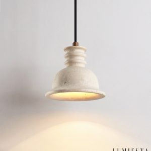 Aurevyn 134 - Lampa wisząca żółty trawertyn, drewniano-metalowa nad stół, Ø18×H15 cm