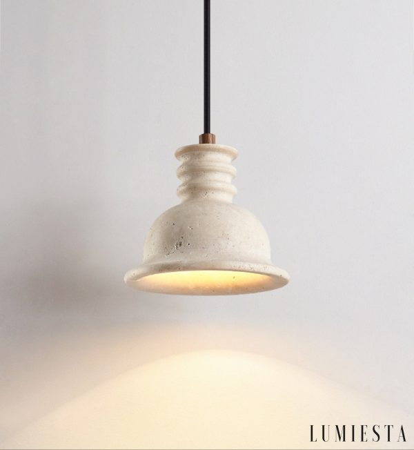 Aurevyn 134 - Lampa wisząca żółty trawertyn, drewniano-metalowa nad stół, Ø18×H15 cm