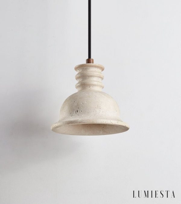 Aurevyn 134 - Lampa wisząca żółty trawertyn, drewniano-metalowa nad stół, Ø18×H15 cm