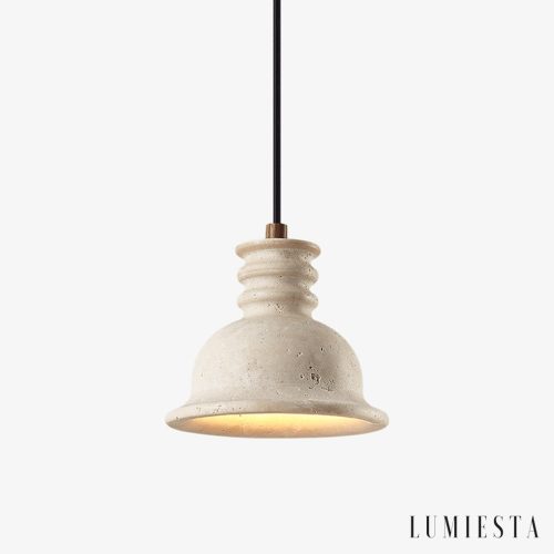 Aurevyn 134 - Lampa wisząca żółty trawertyn, drewniano-metalowa nad stół, Ø18×H15 cm