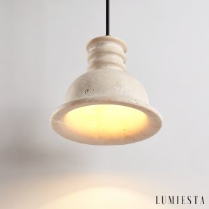 Aurevyn 134 - Lampa wisząca żółty trawertyn, drewniano-metalowa nad stół, Ø18×H15 cm