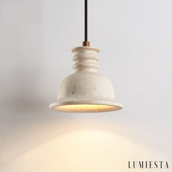 Aurevyn 134 - Lampa wisząca żółty trawertyn, drewniano-metalowa nad stół, Ø18×H15 cm
