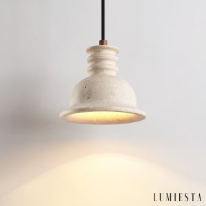 Aurevyn 134 - Lampa wisząca żółty trawertyn, drewniano-metalowa nad stół, Ø18×H15 cm