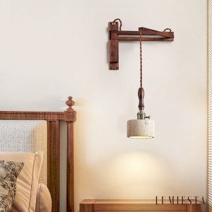 Aurevyn - Kinkiet trawertynowo-metalowy, żółty/ciemny orzech do salonu, Ø12x22cm