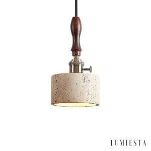 Aurevyn - Kinkiet trawertynowo-metalowy, żółty/ciemny orzech do salonu, Ø12x22cm