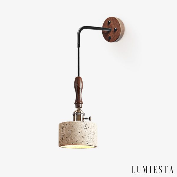 Aurevyn - Kinkiet trawertynowo-metalowy, żółty/ciemny orzech do salonu, Ø12x22cm