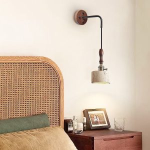 Aurevyn - Kinkiet trawertynowo-metalowy, żółty/ciemny orzech do salonu, Ø12x22cm