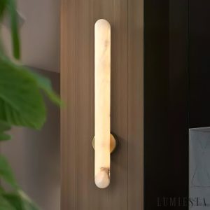 Aurorium - Kinkiet alabastrowy biało-złoty do sypialni i salonu Ø5x40/60 cm