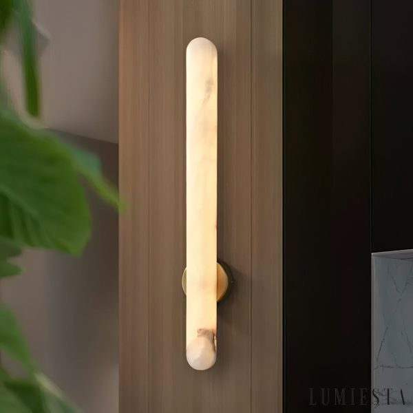 Aurorium - Kinkiet alabastrowy biało-złoty do sypialni i salonu Ø5x40/60 cm