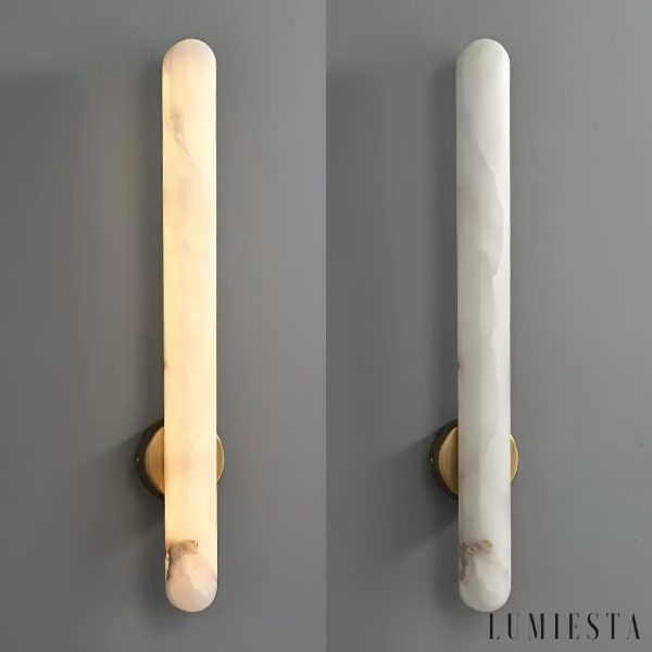 Aurorium - Kinkiet alabastrowy biało-złoty do sypialni i salonu Ø5x40/60 cm