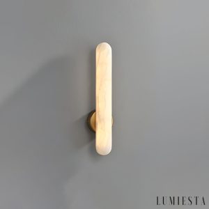 Aurorium - kinkiet alabastrowy biało-złoty, zbliżenie na gładki alabaster