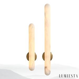 Aurorium - Kinkiet alabastrowy biało-złoty do sypialni i salonu Ø5x40/60 cm