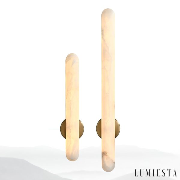 Aurorium - Kinkiet alabastrowy biało-złoty do sypialni i salonu Ø5x40/60 cm