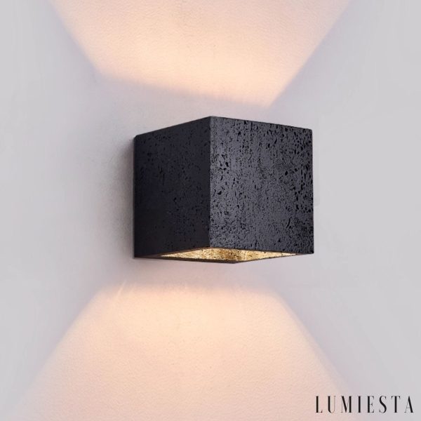 Bilboria - Kinkiet nowoczesny metalowy, czarny trawertyn do salonu, Ø12×12 cm